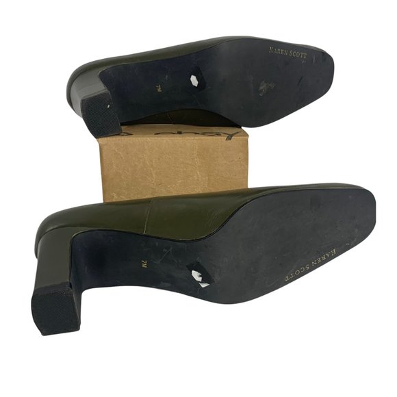 Karen Scott Soft Step Chunky Heels 7 Leather Green Square Toe 38PE - Picture 5 of 5
